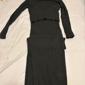 Black Ribbed Knit Two-Piece Set